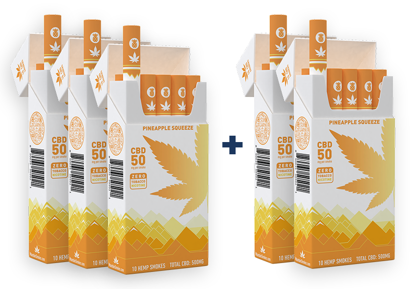 10-Pack of MOUNTAIN Smokes Originals CBD Hemp Smokes - Pineapple Squeeze - 50mg per Smoke