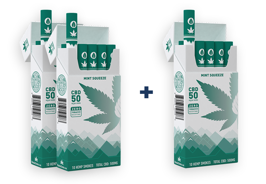 10-Pack of MOUNTAIN Smokes Originals CBD Hemp Smokes - Mint Squeeze - 50mg per Smoke