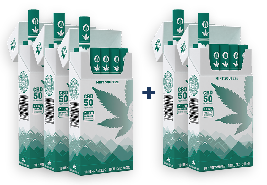 10-Pack of MOUNTAIN Smokes Originals CBD Hemp Smokes - Mint Squeeze - 50mg per Smoke