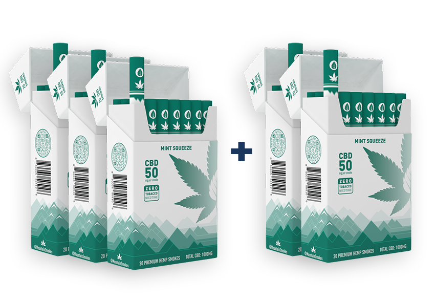 20-Pack of MOUNTAIN Smokes Originals CBD Hemp Smokes - Mint Squeeze - 50mg per Smoke